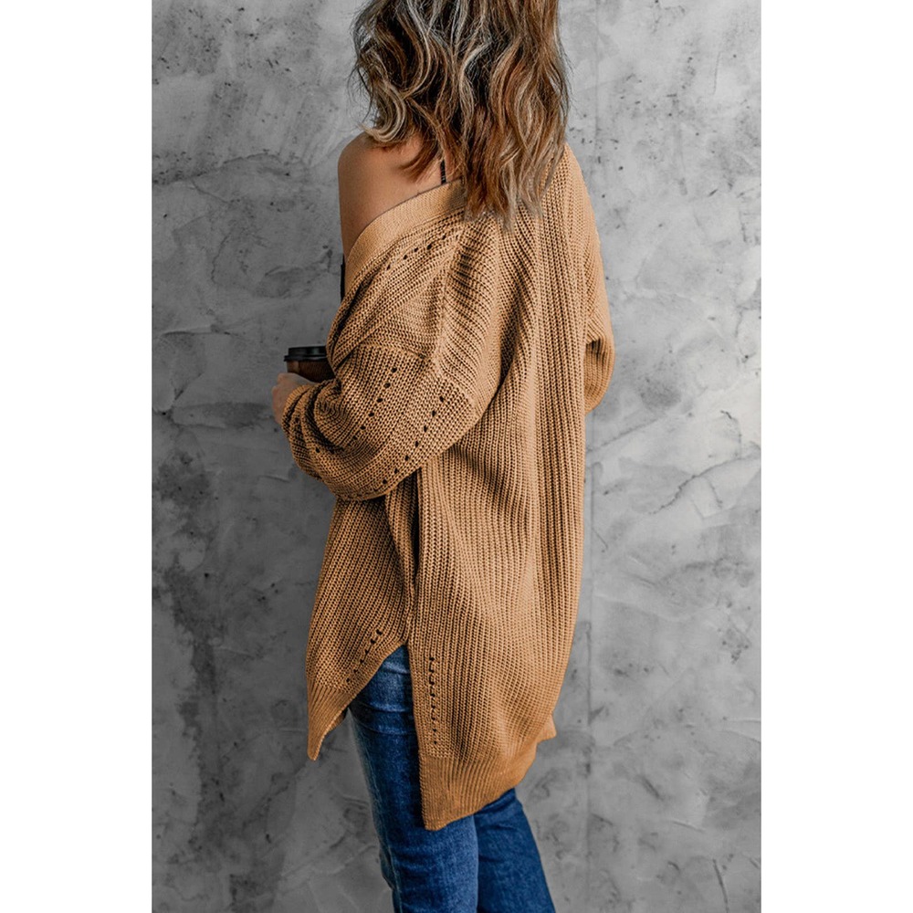 Openwork Rib-Knit Slit Cardigan - Picture 7 of 10